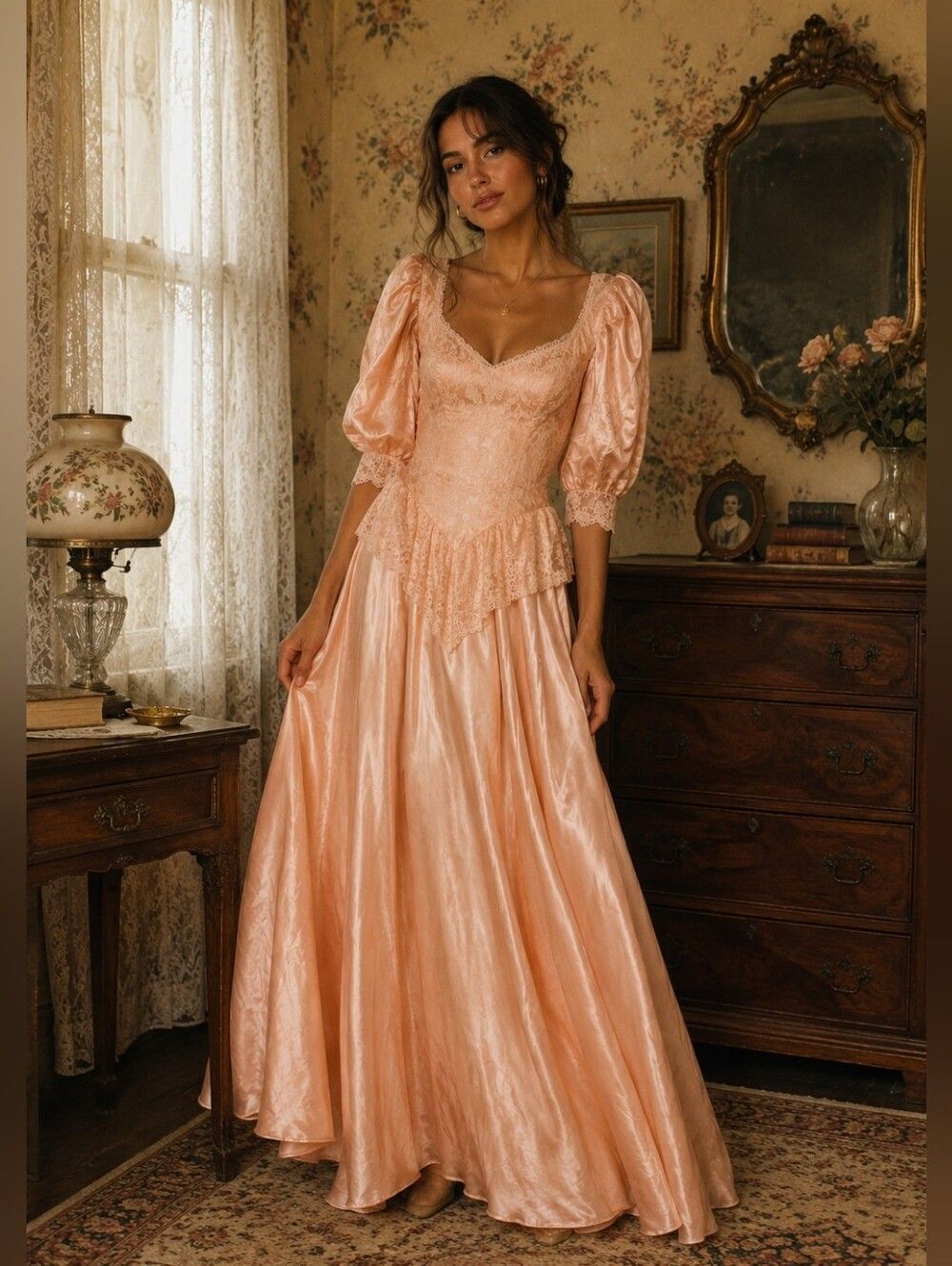 Vintage Gunne Sax Pink Satin Dress‎ Jessica McClintock Size 7